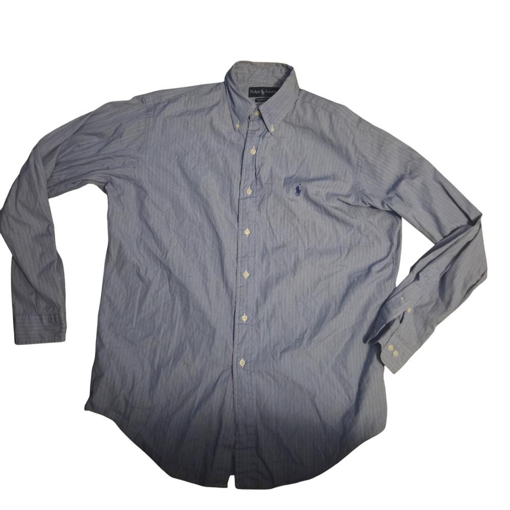 Ralph Lauren Shirt Mens 15.5 34/35 Blue Striped Classic Fit Button‎ Down